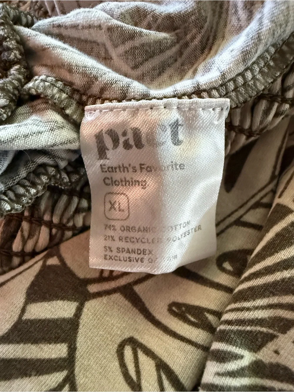 Pact Organic Lightweight Beach Jogger White Green Leaf Print Bohemian Pants - XL